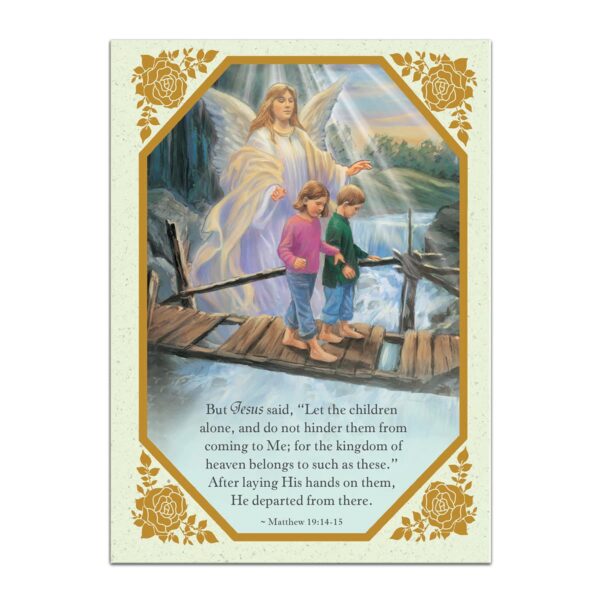 Children walking on a broken bridge and the Angel is protecting them