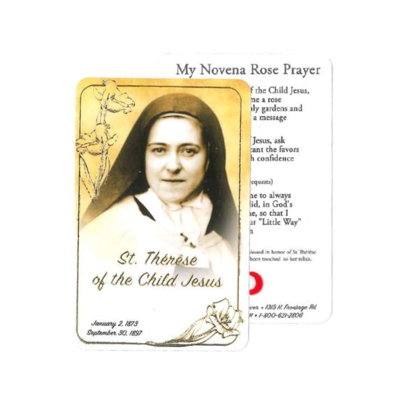 St Therese Image and 3rd class Relic on the back with a prayer