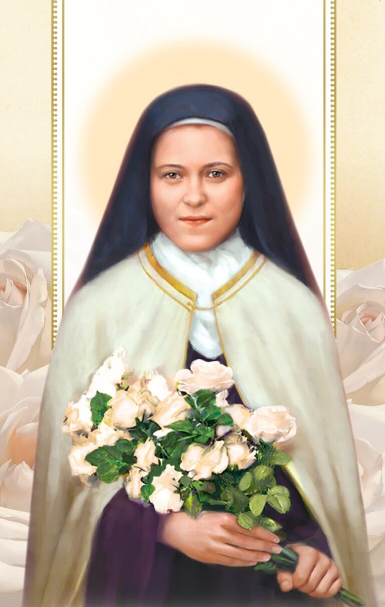 St. Thérèse image holding roses on page 3 of card# 623