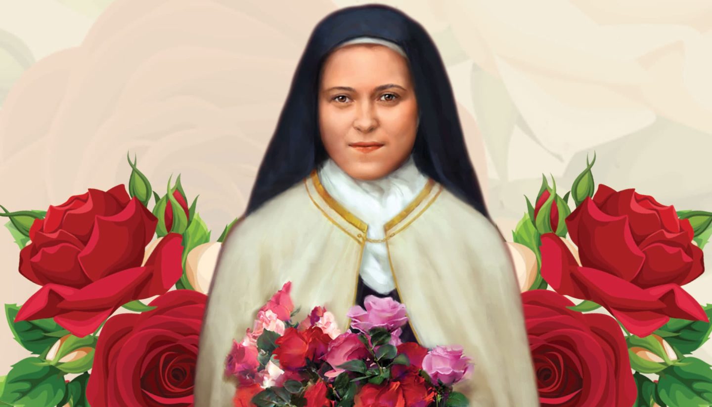 St. Therese of Lisieux holding flowers