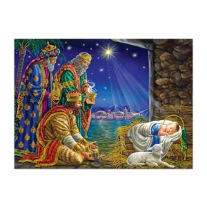 Wise men at the manger Christmas card.