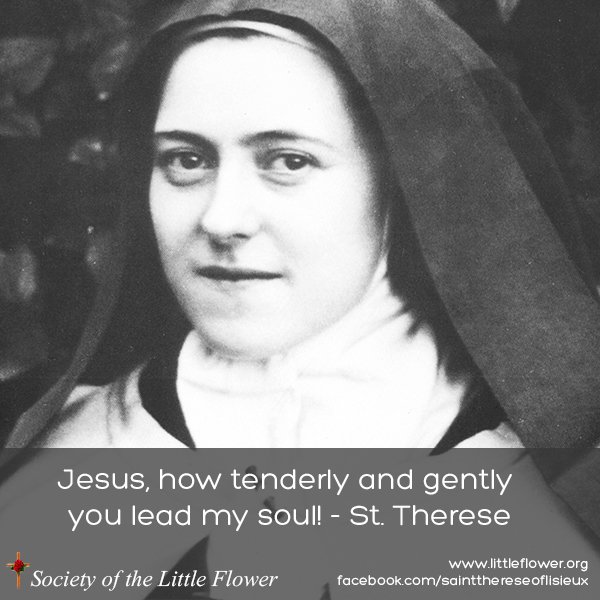 Detail of photo of St. Therese of Lisieux, holding a rosary, kneeling in the garden at the Le Carmel monastery.