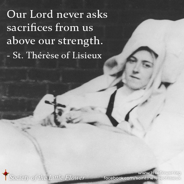St. Therese of Lisieux during her final illness, resting on a bed in the courtyard at Le Carmel monastery.