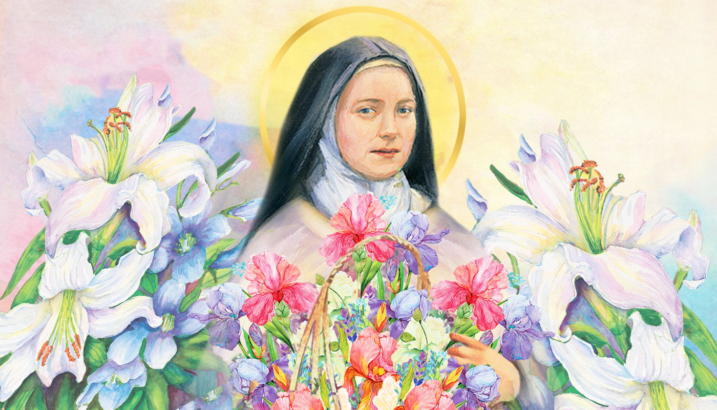 St. Therese surrounded by beautiful Easter flowers