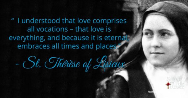 "I understood that love comprises all vocations - that love is everything, and because it is eternal, embraces all times and places."  - St. Therese