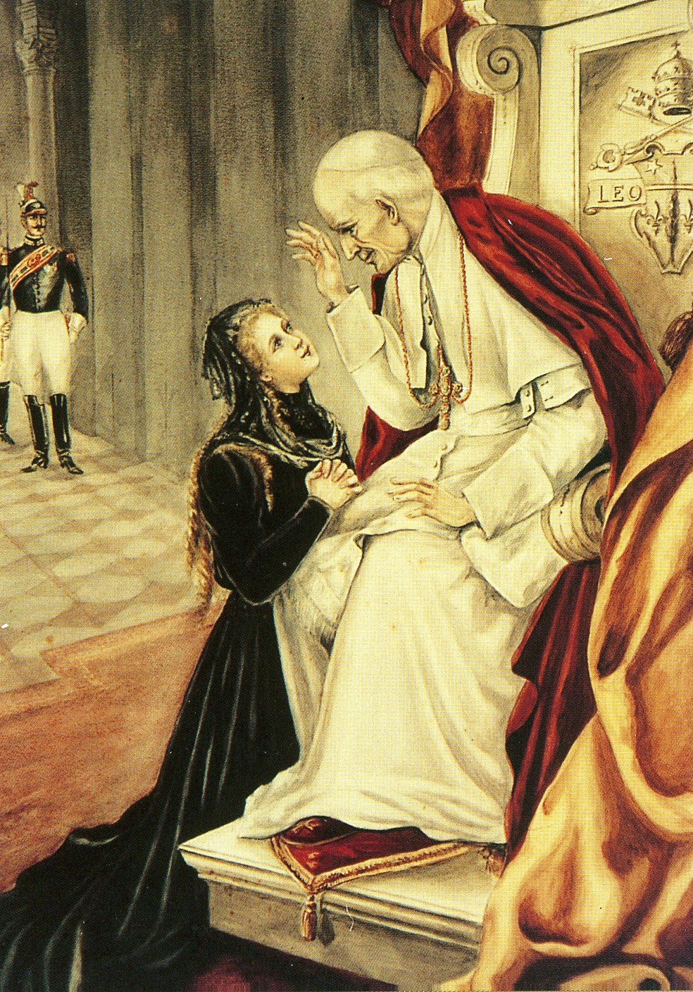 St. Therese asking Pope Leo XIII to allow her to enter Le Carmel. At this time, she was fifteen.