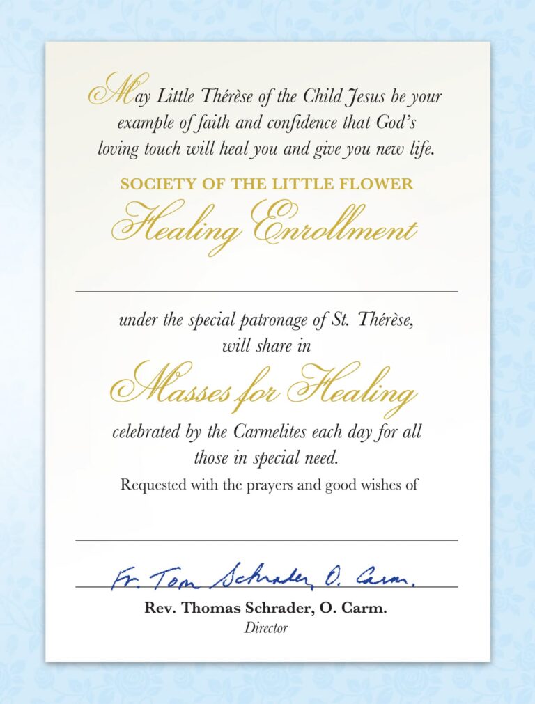 St. Therese Healing Mass Card page five