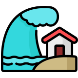 Illustration of large wave above a house