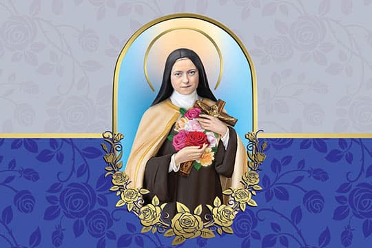 Lourdes Water Illustration of St. Therese, holding roses