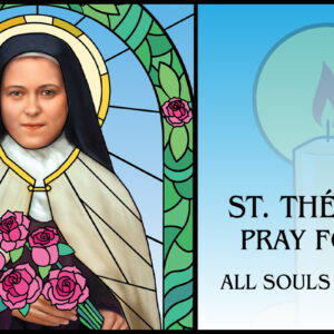 St. Therese image in a stained glass frame