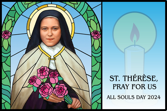 All Souls Day 2024 with St Therese Image and a Candle