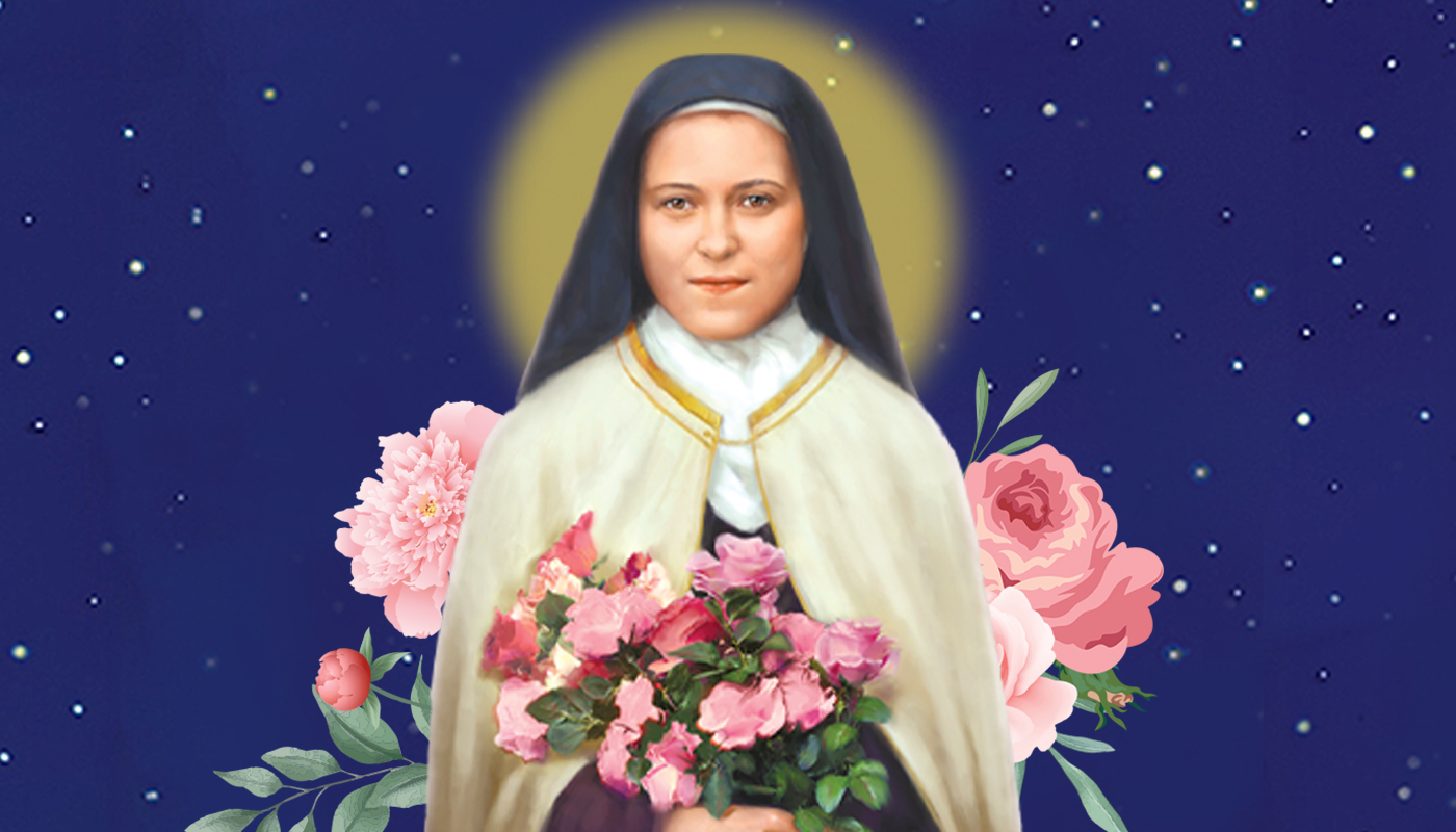 St. Therese image with Blue Background and stars