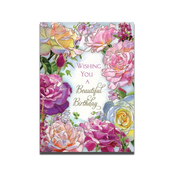 #353 Beautiful Birthday Card with pink and yellow roses