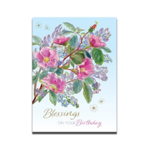 356 Birthday Blessings card with pink flowers