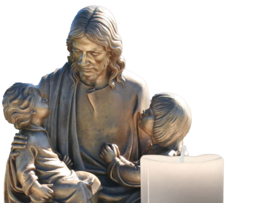 Bronze statue of Jesus with the children