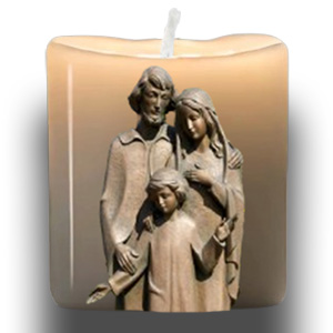 Candle with image of The Holy Family