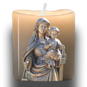 Candle with image of Our Lady of Mount Carmel